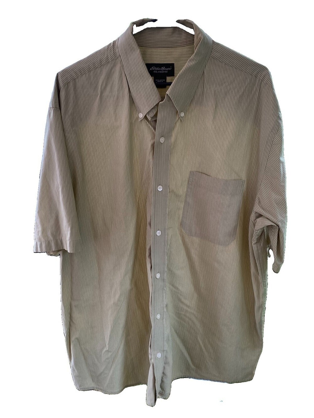 Eddie Bauer Men's Green W/ Stripes Short Sleeve Button-Up Shirt Size XL Vintage